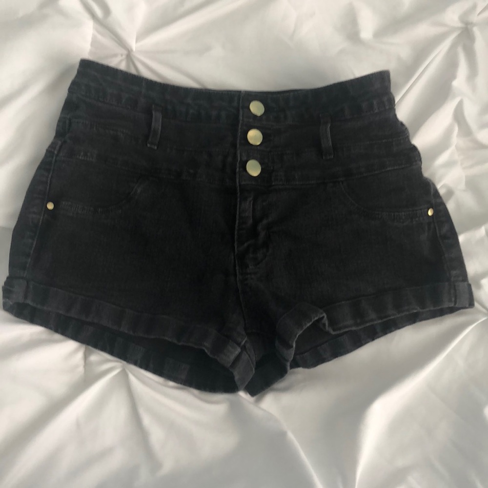 black high waisted denim shorts